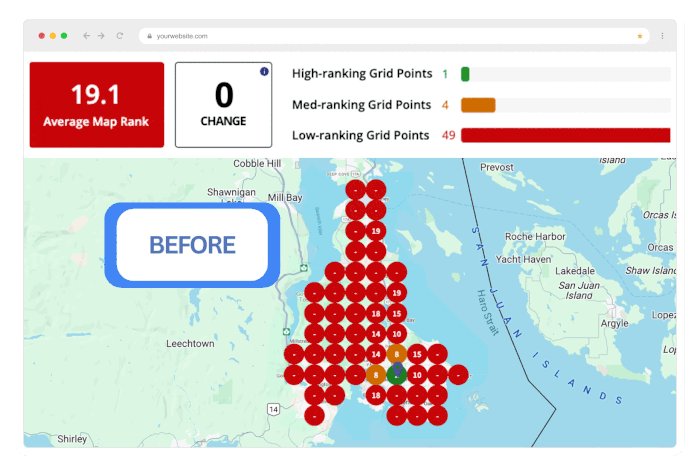A progression of local seo rankings on a map